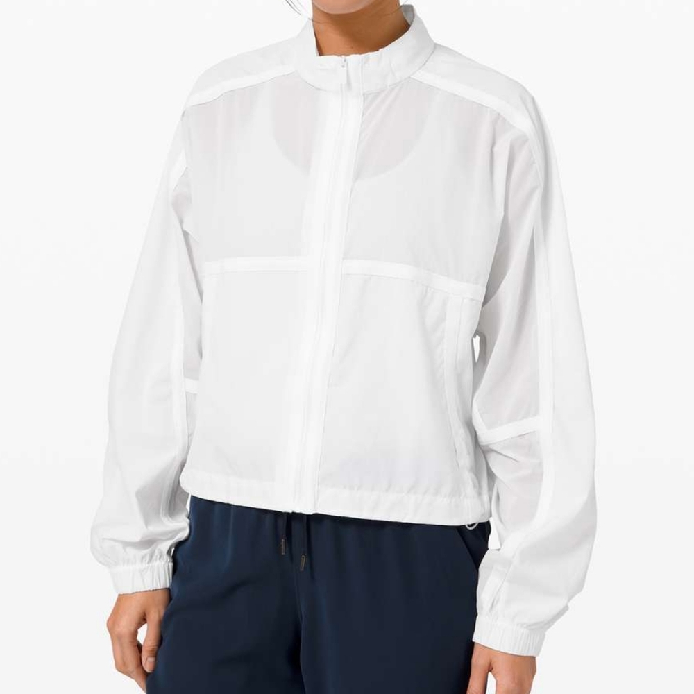 Lululemon white Slip Into The Moment Short cropped waterproof zip-front jacket